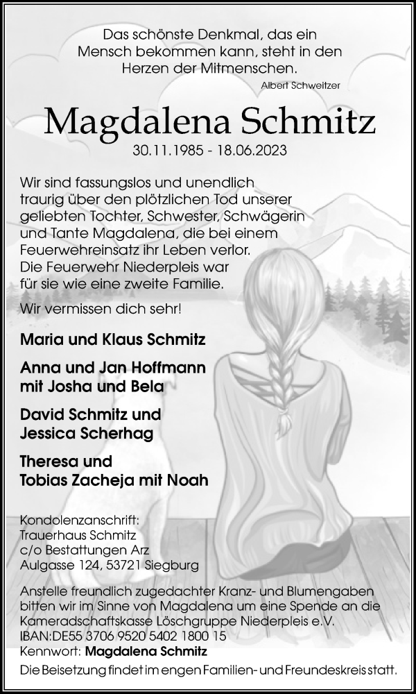  Traueranzeige für Magdalena Schmitz vom 18.07.2023 aus Kölner Stadt-Anzeiger / Kölnische Rundschau / Express