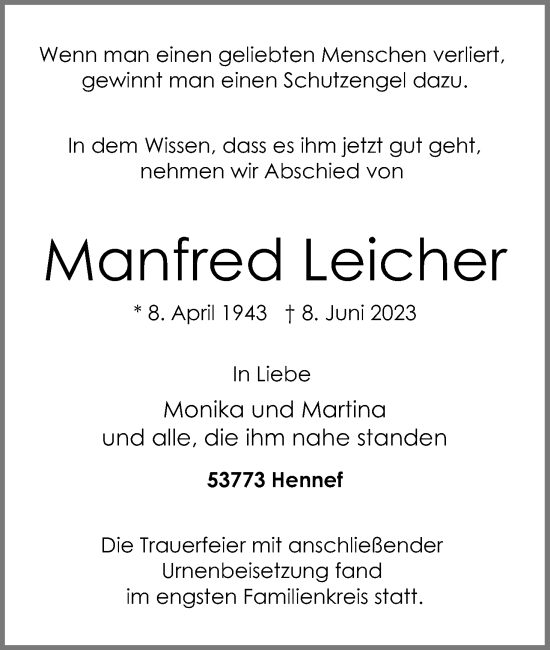 Anzeige von Manfred Leicher von Kölner Stadt-Anzeiger / Kölnische Rundschau / Express