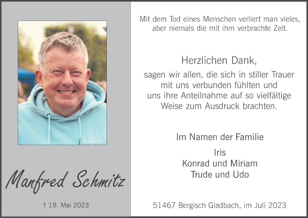  Traueranzeige für Manfred Schmitz vom 18.07.2023 aus Kölner Stadt-Anzeiger / Kölnische Rundschau / Express
