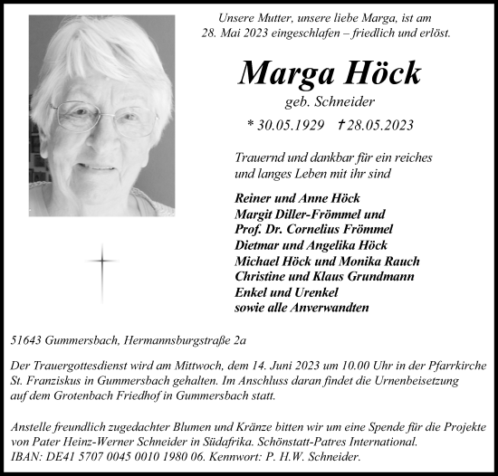 Anzeige von Marga Höck von Kölner Stadt-Anzeiger / Kölnische Rundschau / Express