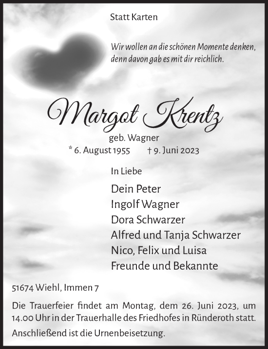Anzeige von Margot Krentz von  Anzeigen Echo 
