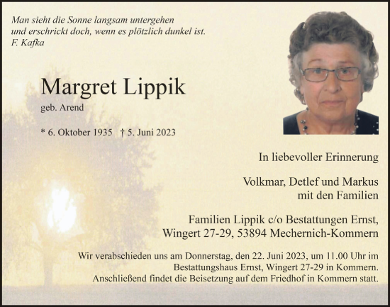 Anzeige von Margret Lippik von  Blickpunkt Euskirchen 