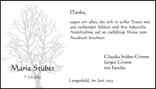 Anzeige von Maria Stüber von  Schlossbote/Werbekurier 