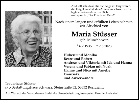 Anzeige von Maria Stüsser von  Schlossbote/Werbekurier 