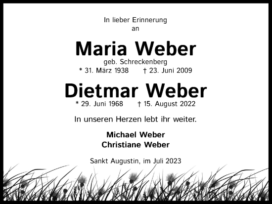 Anzeige von Maria Weber von Kölner Stadt-Anzeiger / Kölnische Rundschau / Express