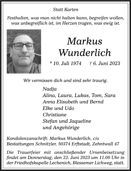 Anzeige von Markurs Wunderlich von  Werbepost 