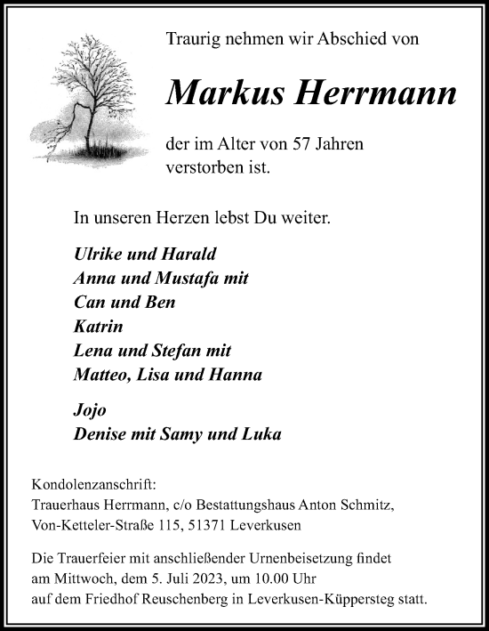 Anzeige von Markus Herrmann von Kölner Stadt-Anzeiger / Kölnische Rundschau / Express