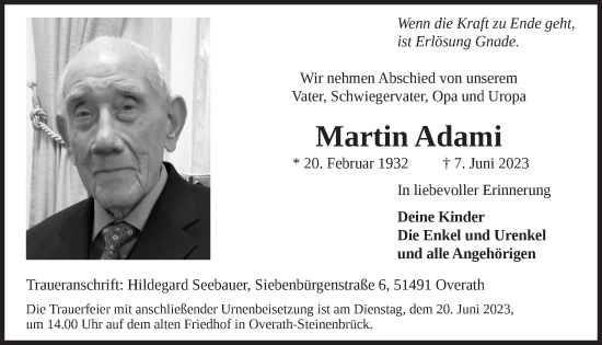 Anzeige von Martin Adami von  Bergisches Handelsblatt 