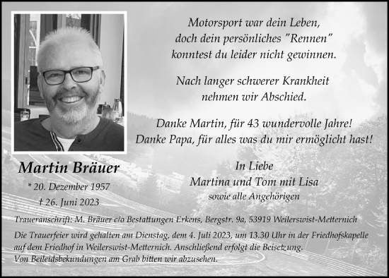 Anzeige von Martin Bräuer von  Blickpunkt Euskirchen 