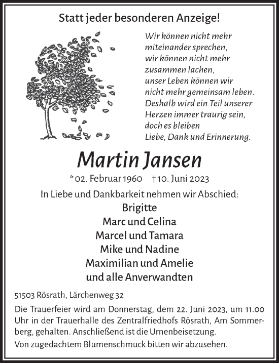 Anzeige von Martin Jansen von  Bergisches Handelsblatt 