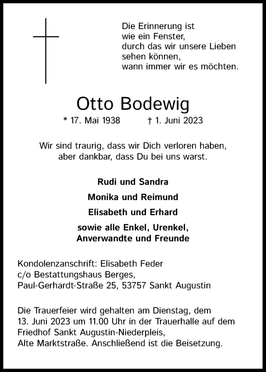 Anzeige von Otto Bodewig von Kölner Stadt-Anzeiger / Kölnische Rundschau / Express