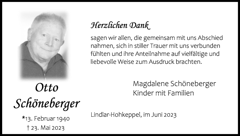  Traueranzeige für Otto Schöneberger vom 24.06.2023 aus Kölner Stadt-Anzeiger / Kölnische Rundschau / Express