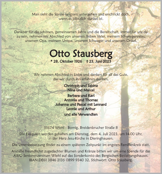 Anzeige von Otto Stausberg von  Anzeigen Echo 