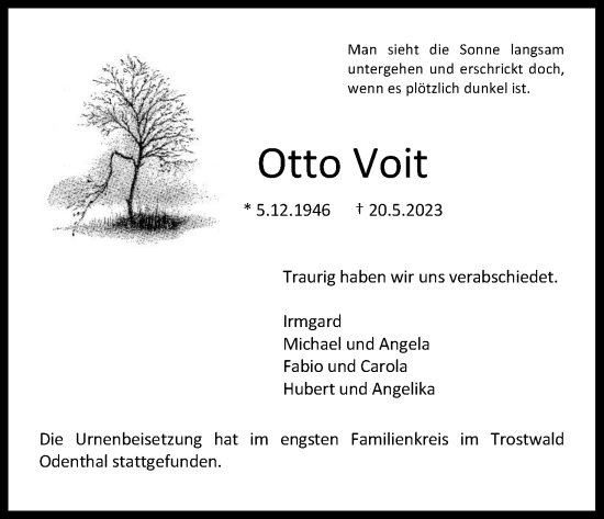 Anzeige von Otto Voit von Kölner Stadt-Anzeiger / Kölnische Rundschau / Express