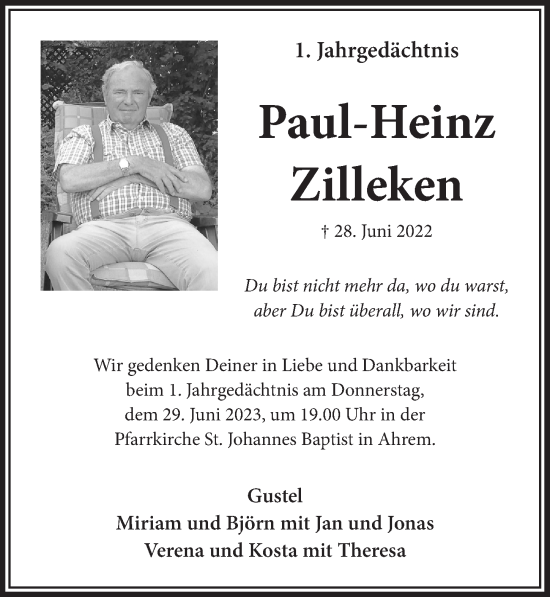Anzeige von Paul-Heinz Zilleken von  Werbepost 