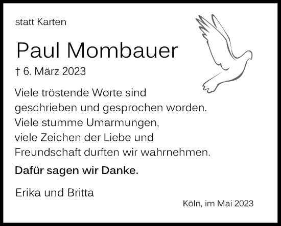 Anzeige von Paul Mombauer von Kölner Stadt-Anzeiger / Kölnische Rundschau / Express