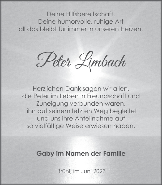 Anzeige von Peter Limbach von  Schlossbote/Werbekurier 