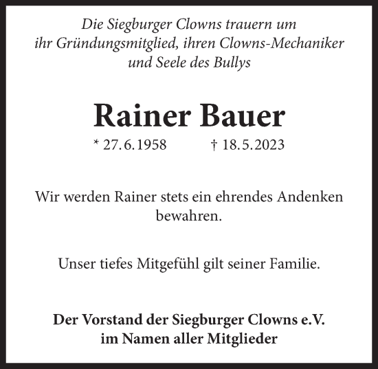 Anzeige von Rainer Bauer von  Extra Blatt 