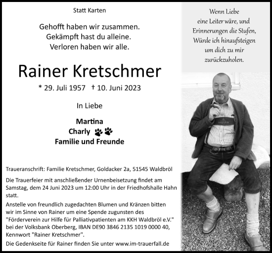 Anzeige von Rainer Kretschmer von  Lokalanzeiger 