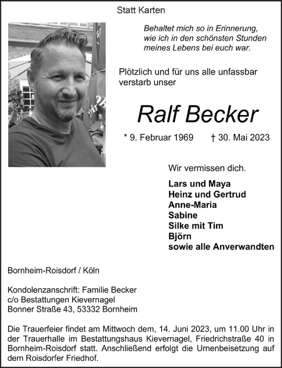 Anzeige von Ralf Becker von  Schaufenster/Blickpunkt 