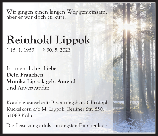 Anzeige von Reinhold Lippok von Kölner Stadt-Anzeiger / Kölnische Rundschau / Express