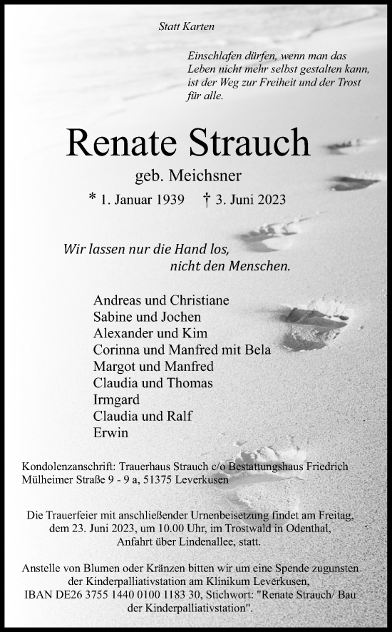 Anzeige von Renate Strauch von Kölner Stadt-Anzeiger / Kölnische Rundschau / Express