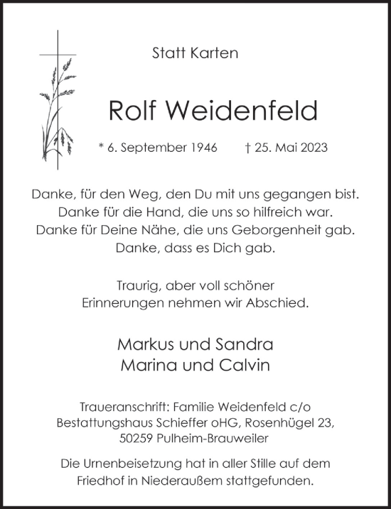 Anzeige von Rolf Weidenfeld von  Werbepost 