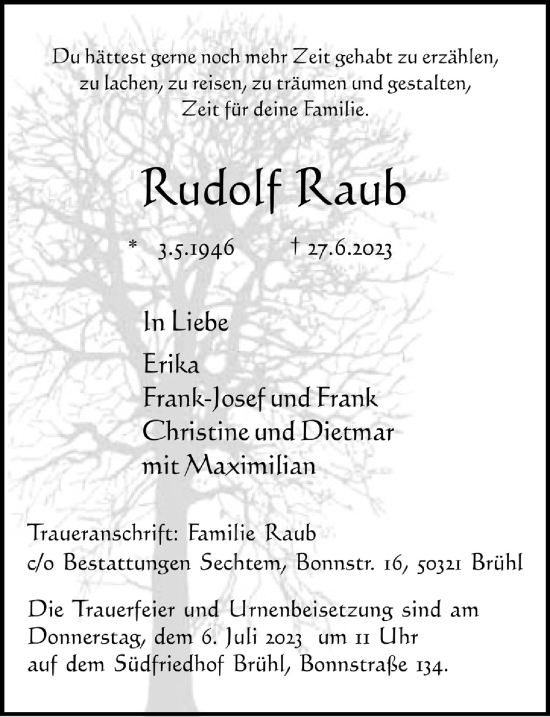 Anzeige von Rudolf Raub von  Schlossbote/Werbekurier 