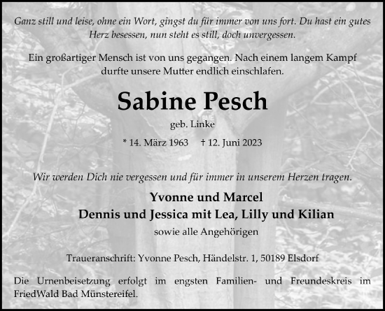 Anzeige von Sabine Pesch von  Werbepost 