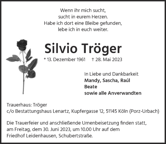 Anzeige von Silvio Tröger von  EXPRESS - Die Woche 