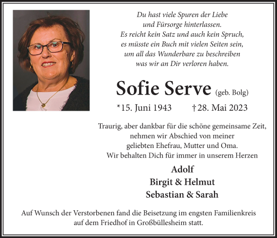 Anzeige von Sofie Serve von  Blickpunkt Euskirchen 