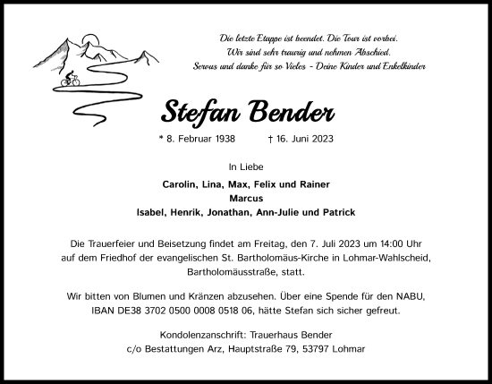 Anzeige von Stefan Bender von Kölner Stadt-Anzeiger / Kölnische Rundschau / Express