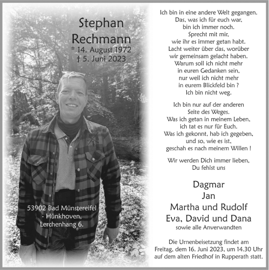 Anzeige von Stephan Rechmann von  Blickpunkt Euskirchen 