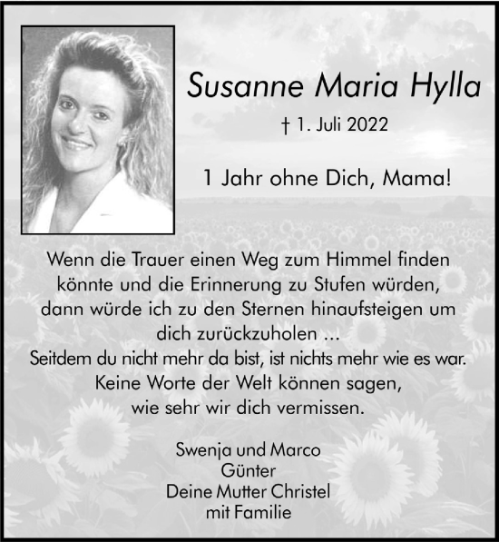 Anzeige von Susanne Maria Hylla von  Wochenende 