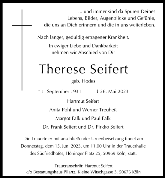 Anzeige von Therese Seifert von Kölner Stadt-Anzeiger / Kölnische Rundschau / Express