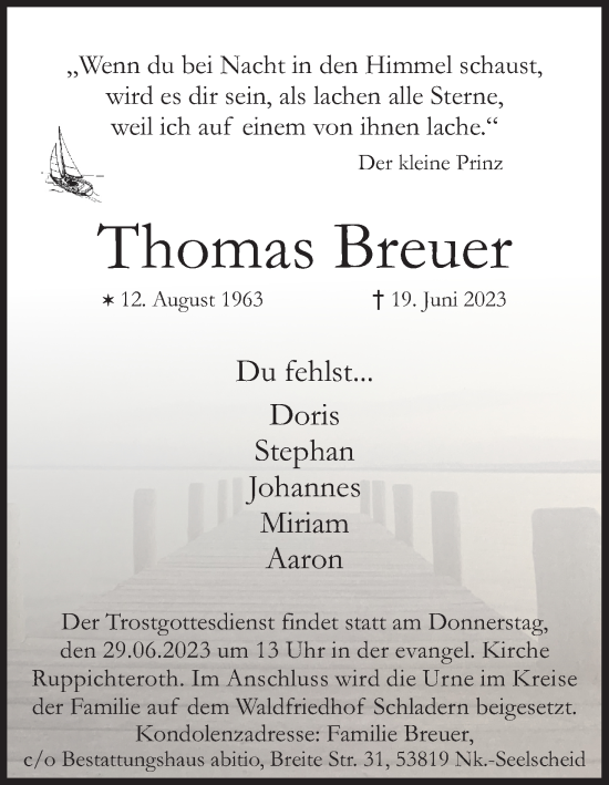 Anzeige von Thomas Breuer von Kölner Stadt-Anzeiger / Kölnische Rundschau / Express