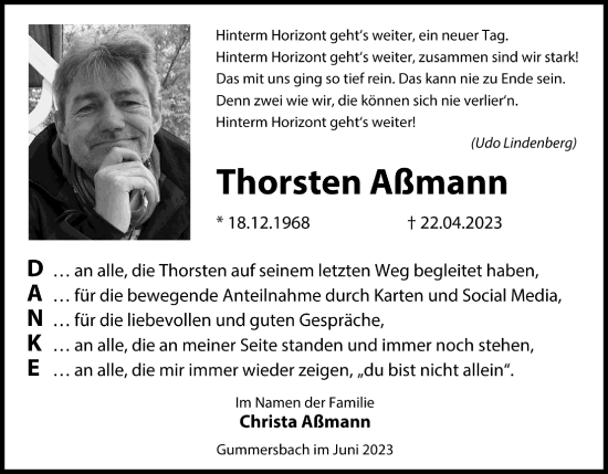 Anzeige von Thorsten Aßmann von Kölner Stadt-Anzeiger / Kölnische Rundschau / Express