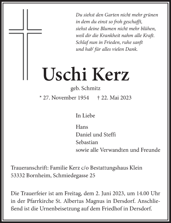 Anzeige von Uschi Kerz von  Schaufenster/Blickpunkt 