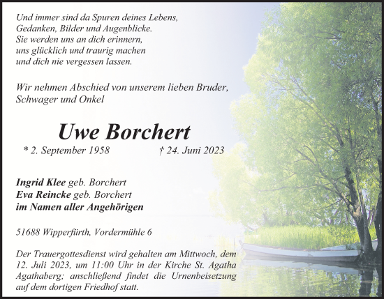 Anzeige von Uwe Borchert von Kölner Stadt-Anzeiger / Kölnische Rundschau / Express