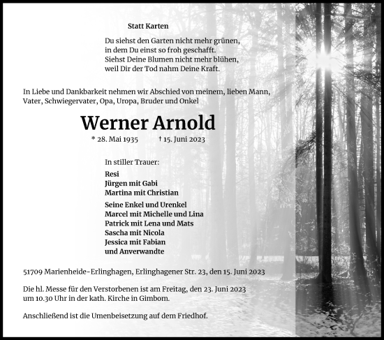 Anzeige von Werner Arnold von Kölner Stadt-Anzeiger / Kölnische Rundschau / Express