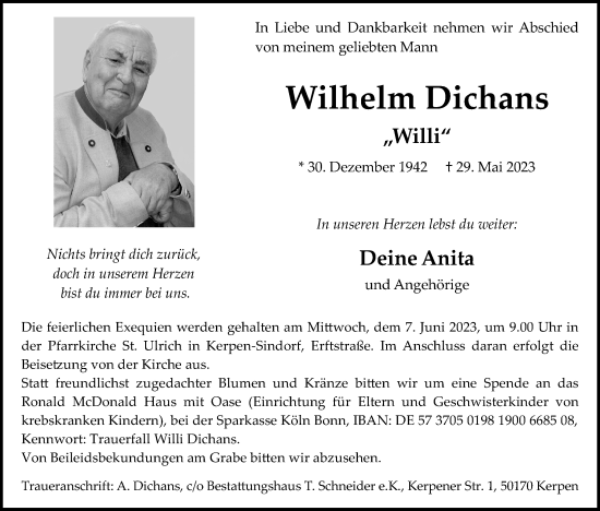 Anzeige von Wilhelm Dichans von Kölner Stadt-Anzeiger / Kölnische Rundschau / Express