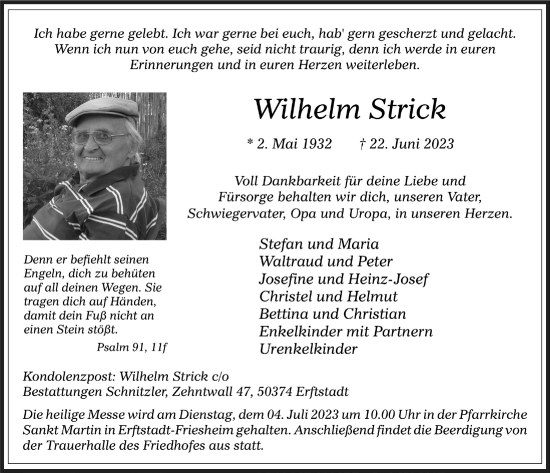 Anzeige von Wilhelm Strick von  Werbepost 