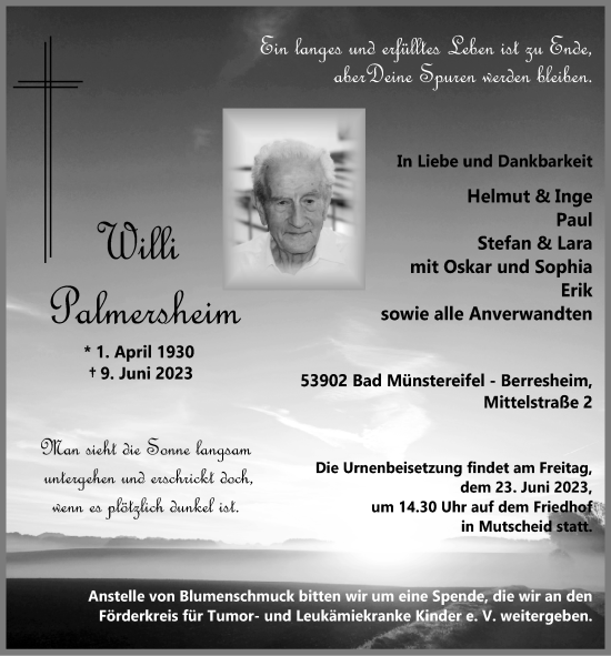 Anzeige von Willi Palmersheim von  Blickpunkt Euskirchen 