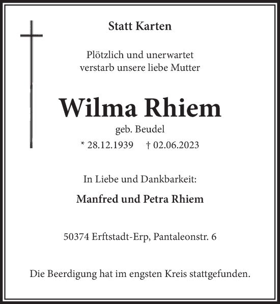 Anzeige von Wilma Rhiem von  Werbepost 
