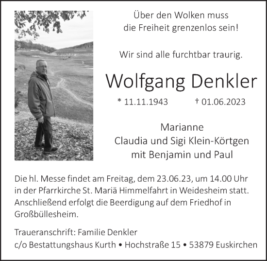 Anzeige von Wolfgang Denkler von  Blickpunkt Euskirchen 