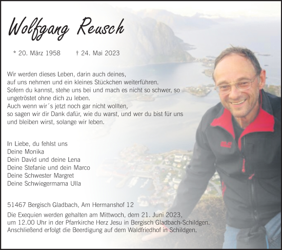 Anzeige von Wolfgang Reusch von Kölner Stadt-Anzeiger / Kölnische Rundschau / Express