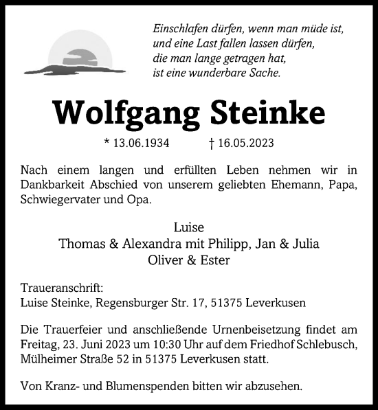 Anzeige von Wolfgang Steinke von  Lokale Informationen 