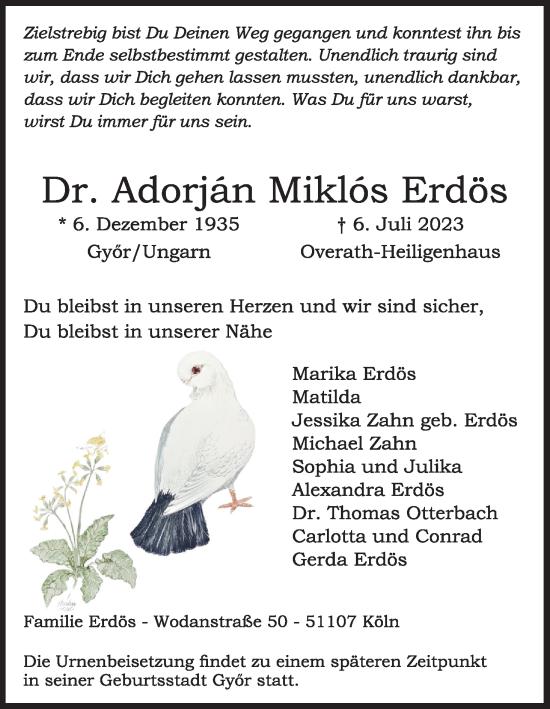 Anzeige von Adorjan Miklos Erdös von Kölner Stadt-Anzeiger / Kölnische Rundschau / Express