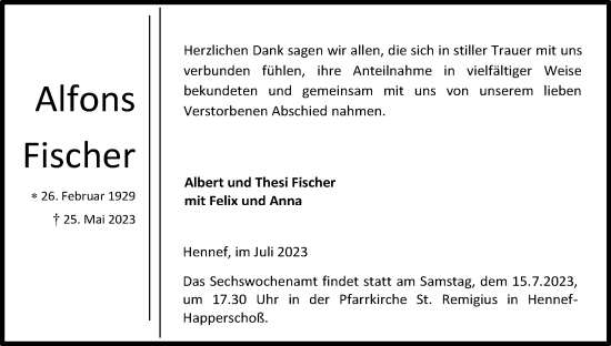 Anzeige von Alfons Fischer von Kölner Stadt-Anzeiger / Kölnische Rundschau / Express