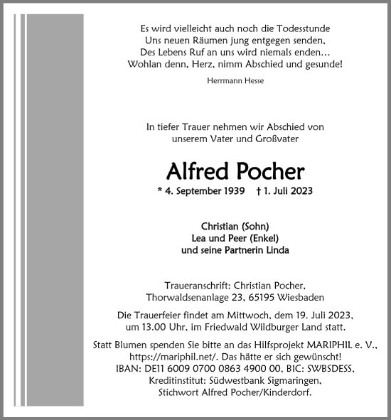 Anzeige von Alfred Pocher von  Lokalanzeiger 